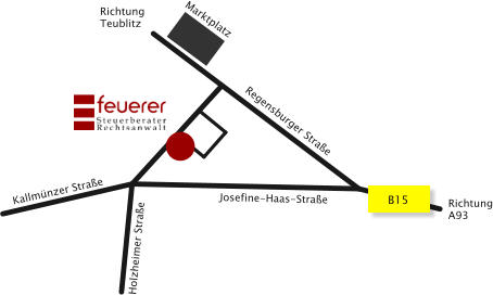 Marktplatz Richtung Teublitz B15 Richtung A93 Regensburger Straße Josefine-Haas-Straße Holzheimer Straße Kallmünzer Straße