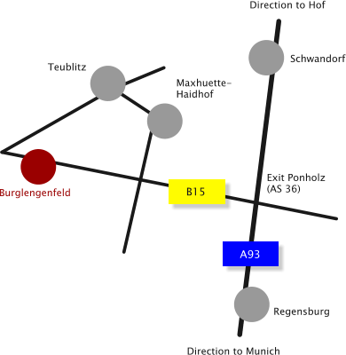 Burglengenfeld Teublitz Maxhuette- Haidhof Schwandorf Regensburg Exit Ponholz (AS 36) A93 B15 Direction to Hof Direction to Munich