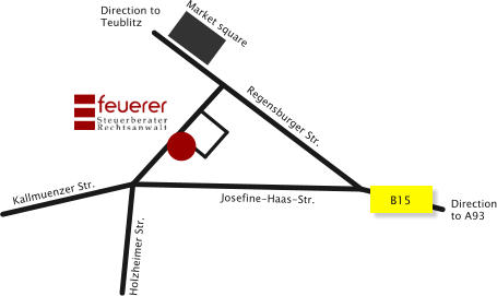 Market square Direction to Teublitz B15 Direction to A93 Regensburger Str. Josefine-Haas-Str. Holzheimer Str. Kallmuenzer Str.